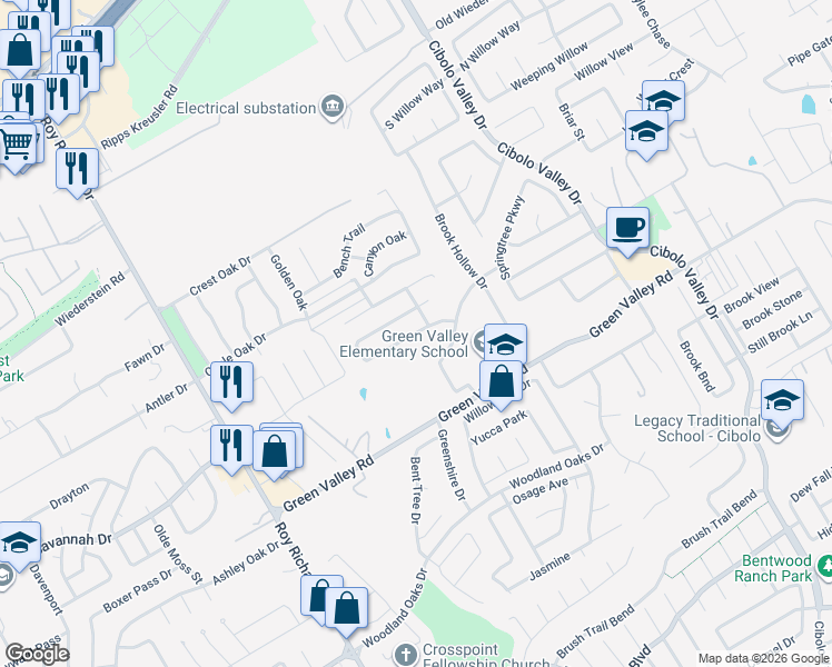 map of restaurants, bars, coffee shops, grocery stores, and more near 1652 Cloudy Brook in Schertz