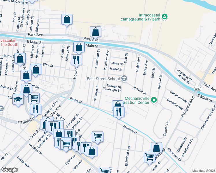 map of restaurants, bars, coffee shops, grocery stores, and more near 2629 Truman Street in Houma