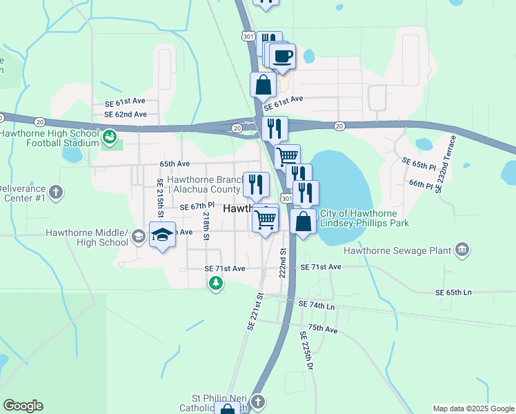 map of restaurants, bars, coffee shops, grocery stores, and more near in Hawthorne