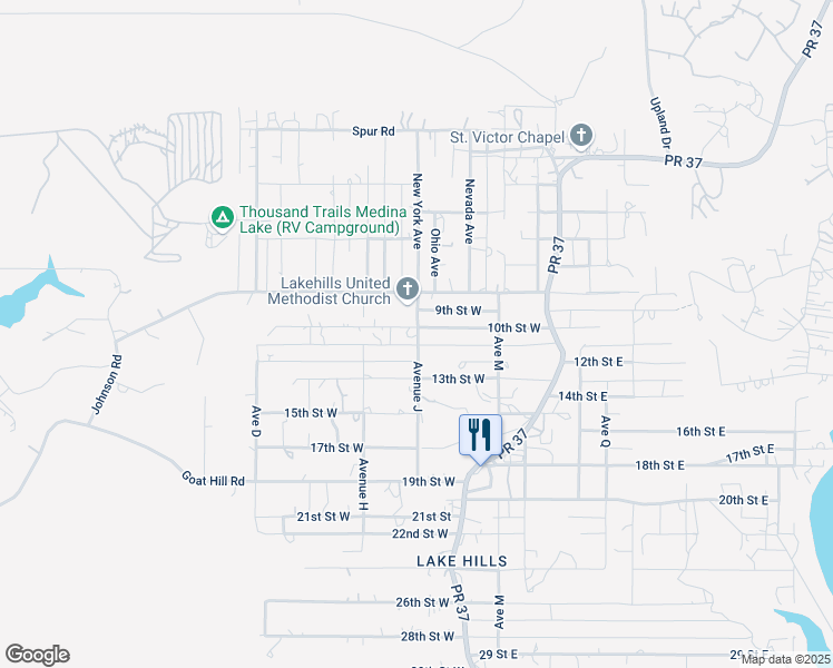 map of restaurants, bars, coffee shops, grocery stores, and more near 326 Avenue J in Lakehills