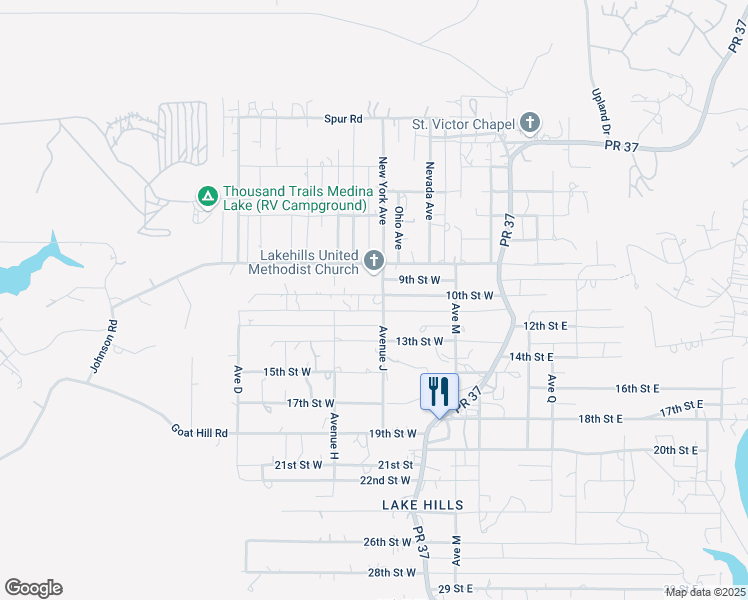 map of restaurants, bars, coffee shops, grocery stores, and more near 326 Avenue J in Lakehills