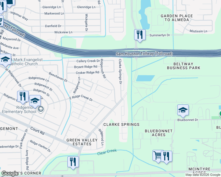 map of restaurants, bars, coffee shops, grocery stores, and more near 4706 Beechaven Street in Houston