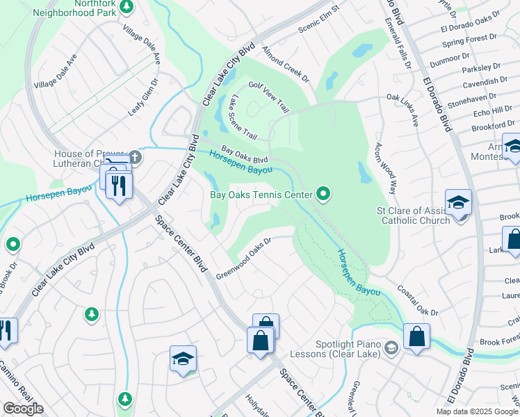 map of restaurants, bars, coffee shops, grocery stores, and more near 2102 Orchard Country Lane in Houston