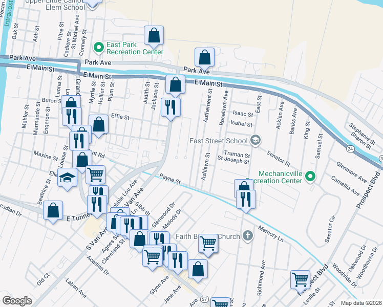 map of restaurants, bars, coffee shops, grocery stores, and more near 138 Tulane Street in Houma