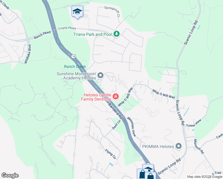 map of restaurants, bars, coffee shops, grocery stores, and more near 15972 Bandera Road in Helotes