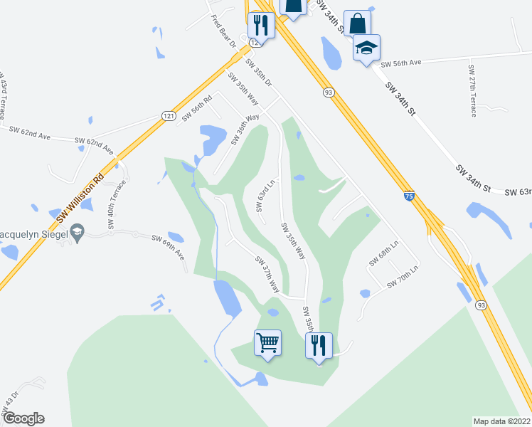 map of restaurants, bars, coffee shops, grocery stores, and more near 3591 Southwest 63rd Lane in Gainesville