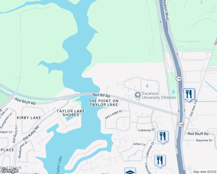 map of restaurants, bars, coffee shops, grocery stores, and more near 2906 Red Bluff Road in Seabrook