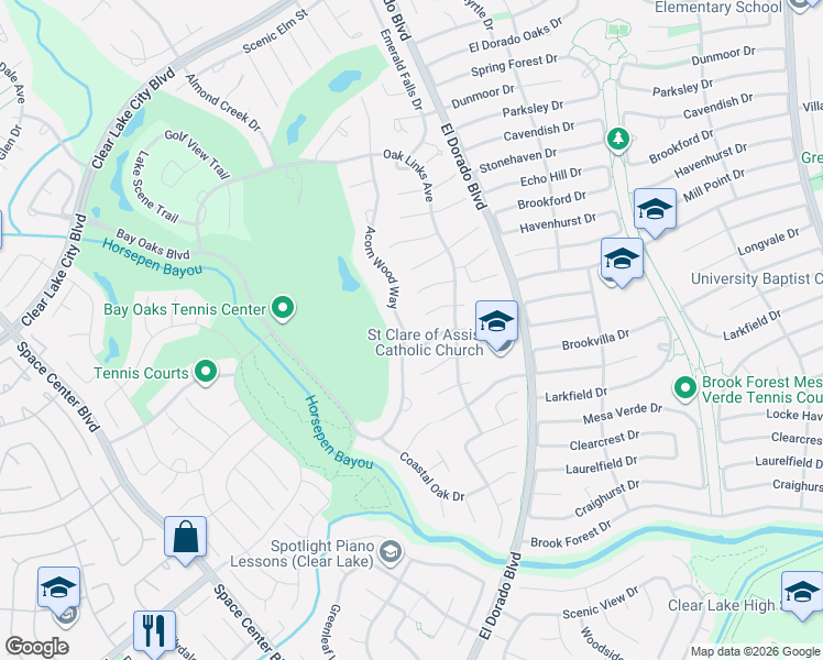 map of restaurants, bars, coffee shops, grocery stores, and more near 3006 Acorn Wood Way in Houston