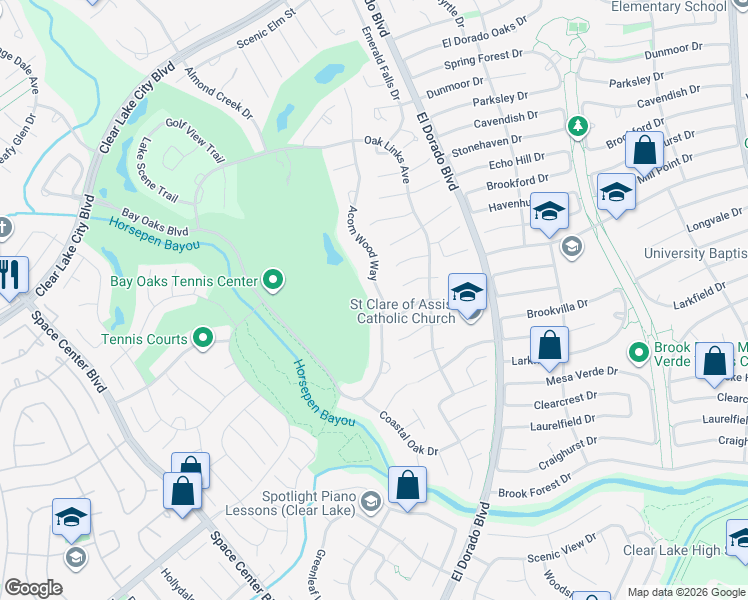 map of restaurants, bars, coffee shops, grocery stores, and more near 3006 Acorn Wood Way in Houston