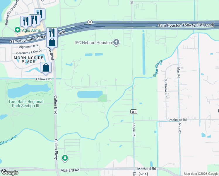 map of restaurants, bars, coffee shops, grocery stores, and more near 4600 Dagg Road in Houston