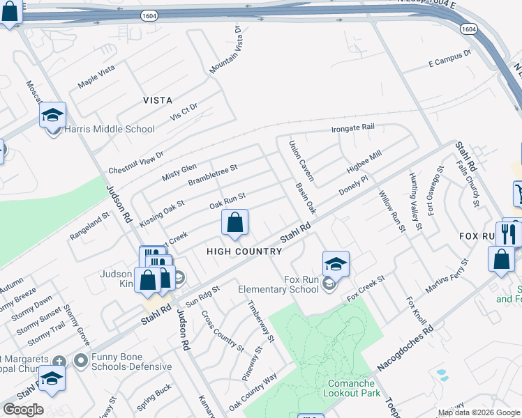 map of restaurants, bars, coffee shops, grocery stores, and more near 5922 Lost Creek in San Antonio