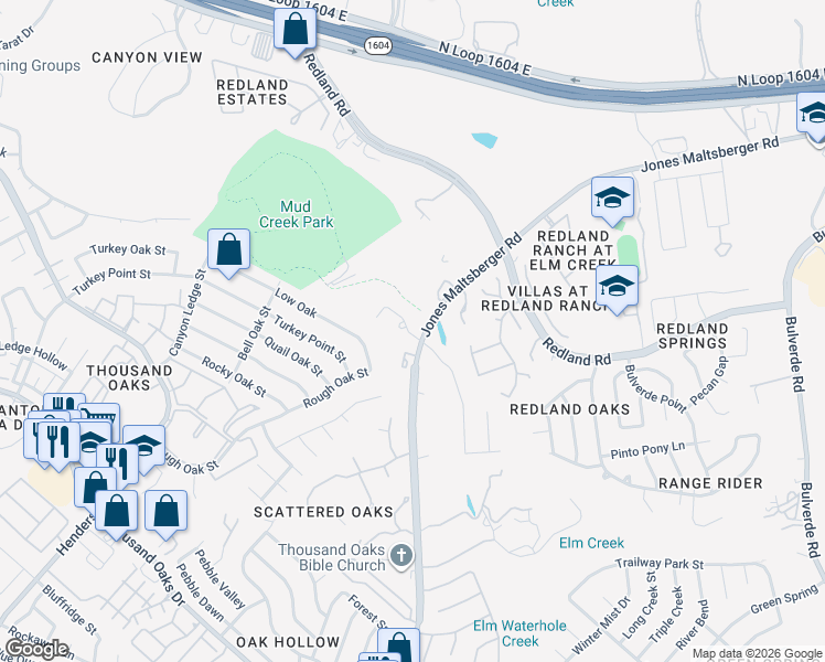 map of restaurants, bars, coffee shops, grocery stores, and more near 3043 Glen Hollow in San Antonio