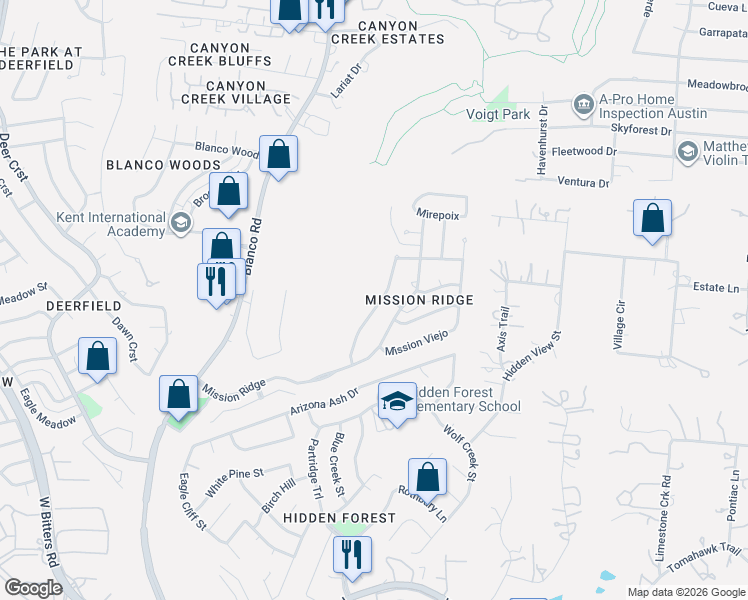 map of restaurants, bars, coffee shops, grocery stores, and more near 15935 Alsace in San Antonio