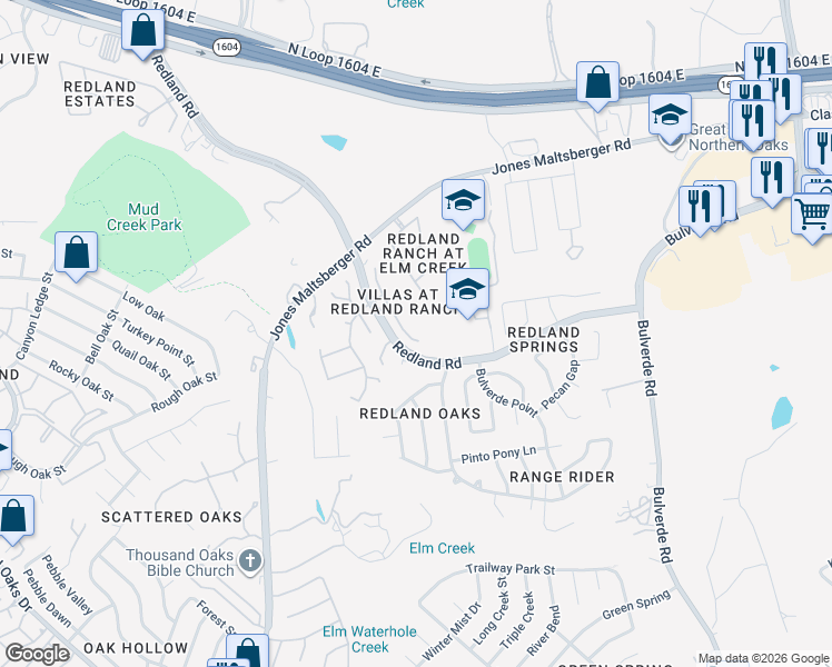map of restaurants, bars, coffee shops, grocery stores, and more near 3320 Tumblewood Trail in San Antonio