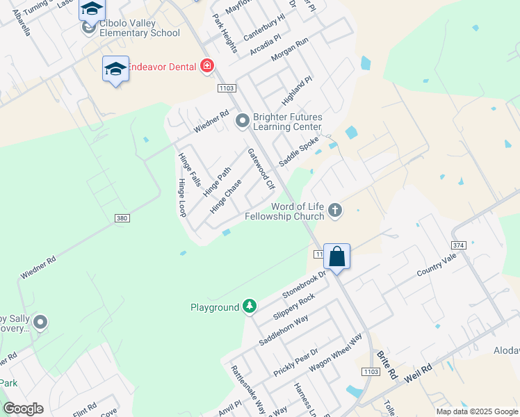 map of restaurants, bars, coffee shops, grocery stores, and more near 133 Gatewood Falls in Cibolo