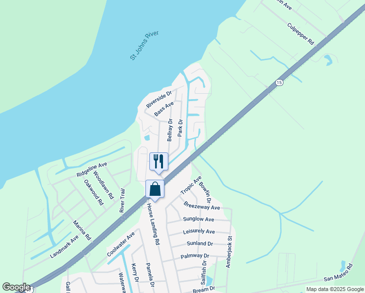 map of restaurants, bars, coffee shops, grocery stores, and more near 123 Park Drive in Satsuma