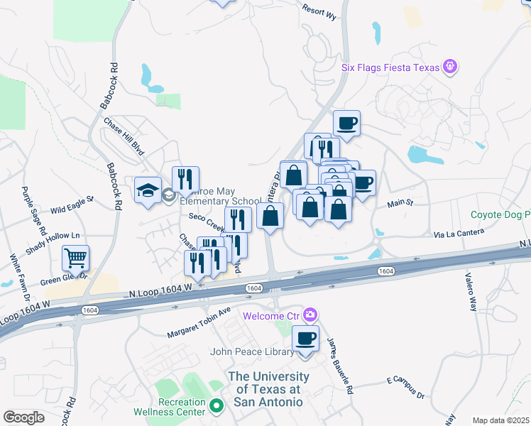 map of restaurants, bars, coffee shops, grocery stores, and more near 15827 La Cantera Parkway in San Antonio