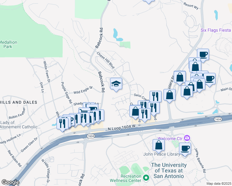 map of restaurants, bars, coffee shops, grocery stores, and more near 8302 W Hausman Rd in San Antonio