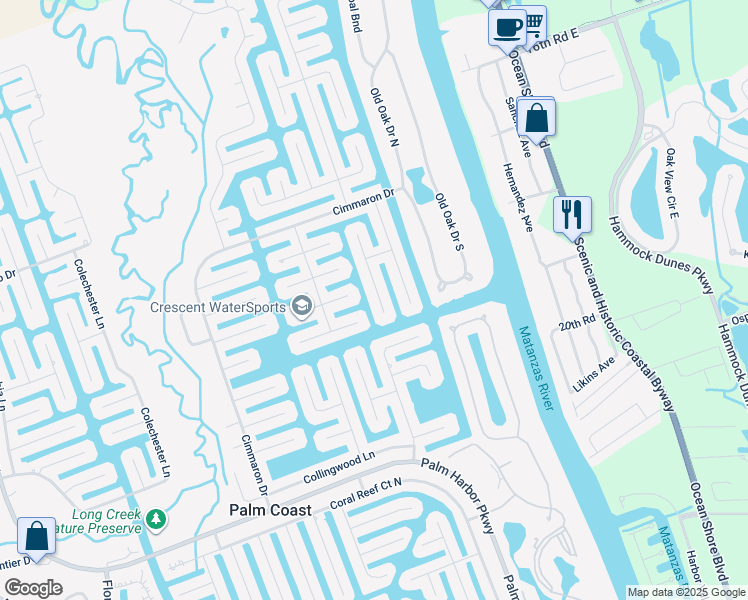 map of restaurants, bars, coffee shops, grocery stores, and more near 9 Clermont Court in Palm Coast