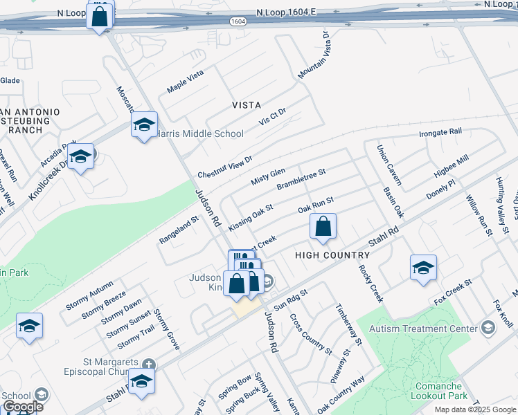 map of restaurants, bars, coffee shops, grocery stores, and more near 5718 Kissing Oak Street in San Antonio