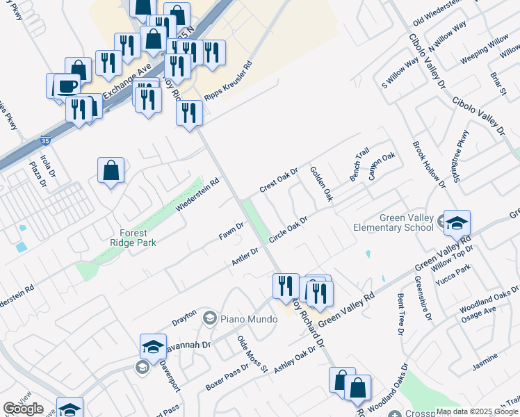 map of restaurants, bars, coffee shops, grocery stores, and more near 4304 Lazy Oak in Schertz