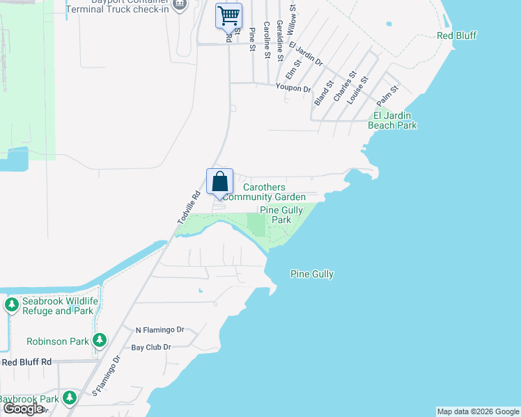 map of restaurants, bars, coffee shops, grocery stores, and more near 615 Pine Gully Road in Seabrook