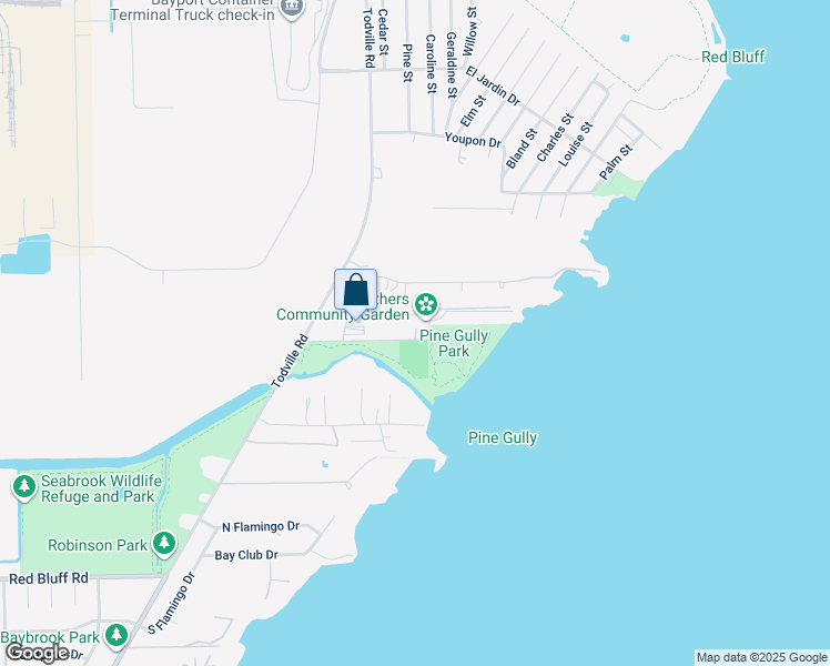 map of restaurants, bars, coffee shops, grocery stores, and more near 615 Pine Gully Road in Seabrook