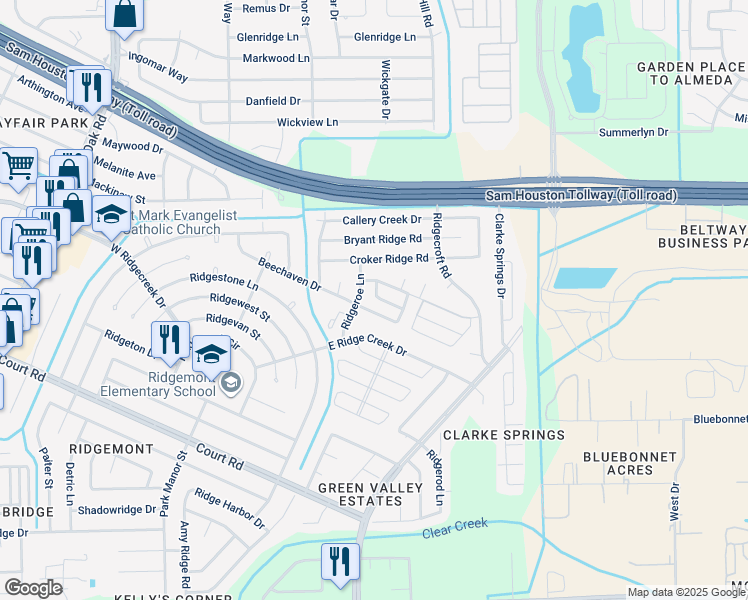 map of restaurants, bars, coffee shops, grocery stores, and more near 4845 Beechaven Street in Houston