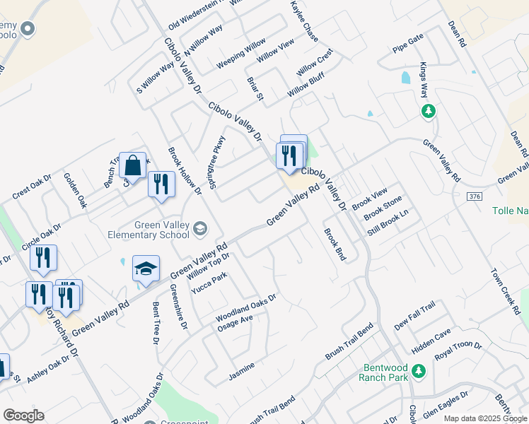 map of restaurants, bars, coffee shops, grocery stores, and more near 1901 Green Valley Road in Cibolo