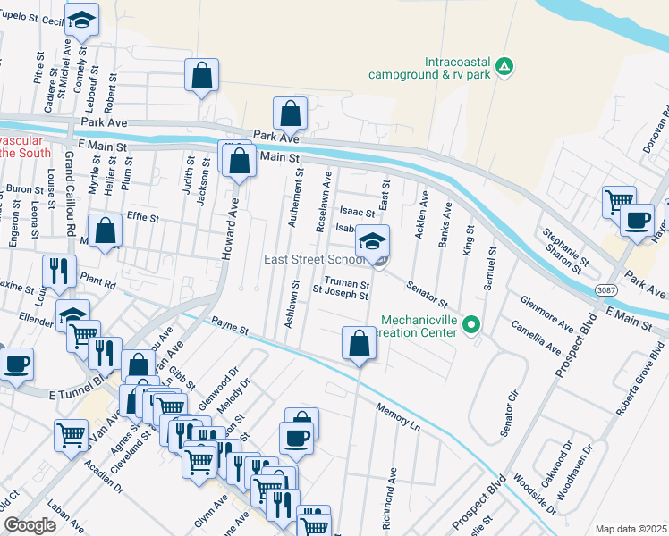 map of restaurants, bars, coffee shops, grocery stores, and more near 2629 Truman Street in Houma