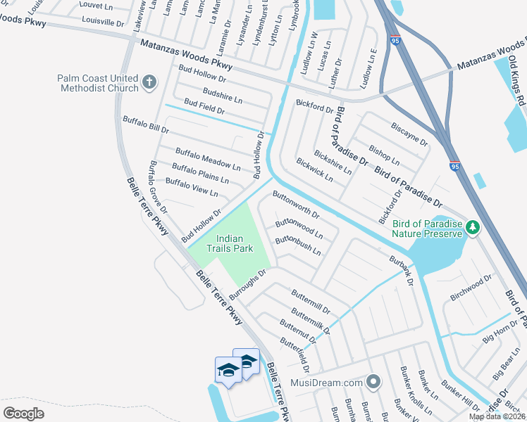 map of restaurants, bars, coffee shops, grocery stores, and more near 82 Buttonworth Drive in Palm Coast