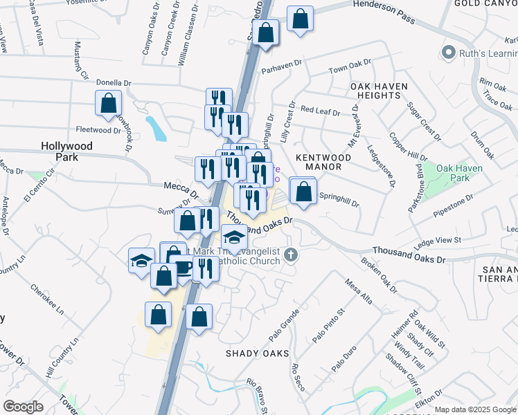map of restaurants, bars, coffee shops, grocery stores, and more near 16634 San Pedro Avenue in San Antonio