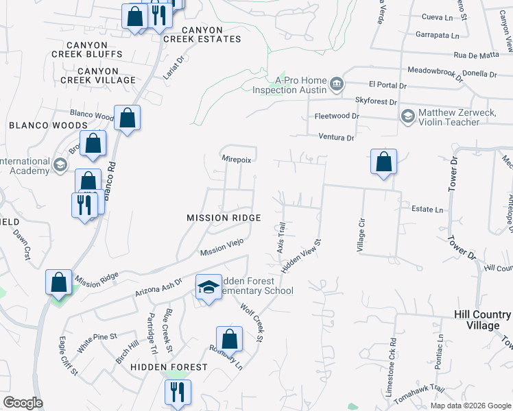 map of restaurants, bars, coffee shops, grocery stores, and more near 16114 Santa Cathrena in San Antonio