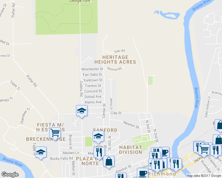map of restaurants, bars, coffee shops, grocery stores, and more near 1601 Jenny Lane in Richmond