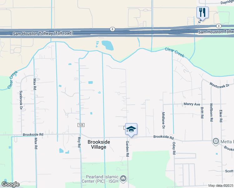 map of restaurants, bars, coffee shops, grocery stores, and more near 12519 Suburban Garden Road in Brookside Village