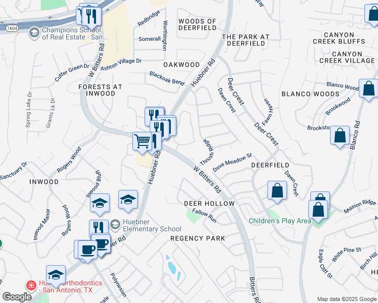 map of restaurants, bars, coffee shops, grocery stores, and more near in San Antonio
