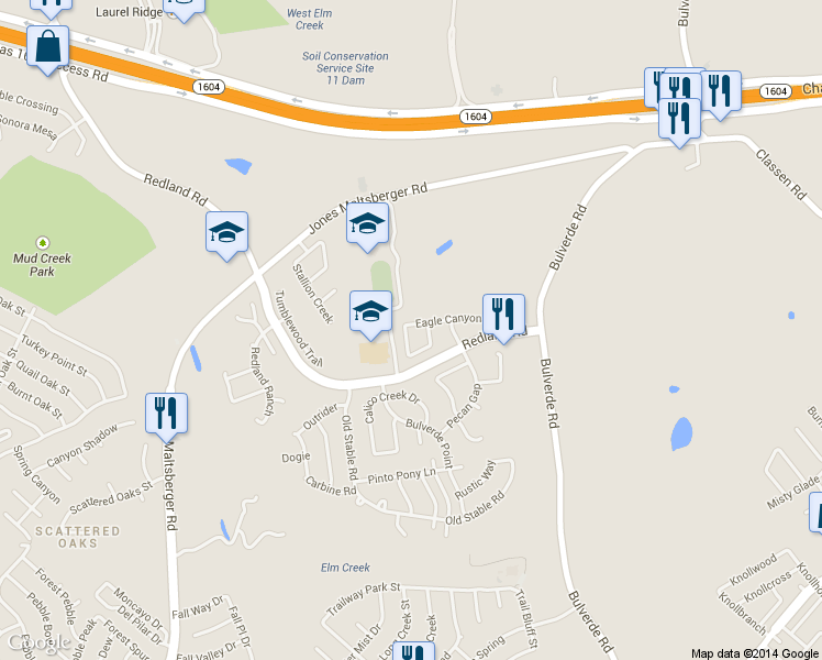 map of restaurants, bars, coffee shops, grocery stores, and more near 3507 Eagle Canyon Drive in San Antonio