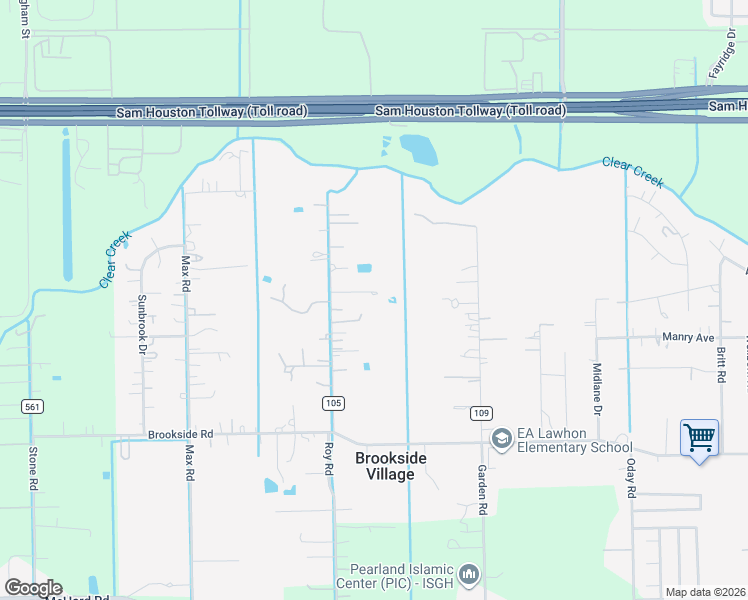 map of restaurants, bars, coffee shops, grocery stores, and more near 12413 Roy Road in Pearland