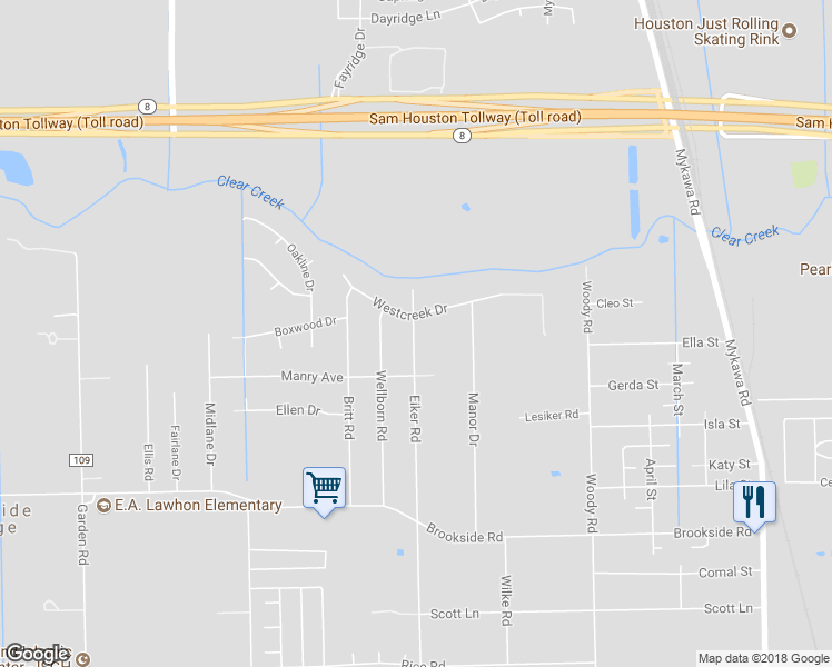 map of restaurants, bars, coffee shops, grocery stores, and more near 12511 Eiker Road in Pearland
