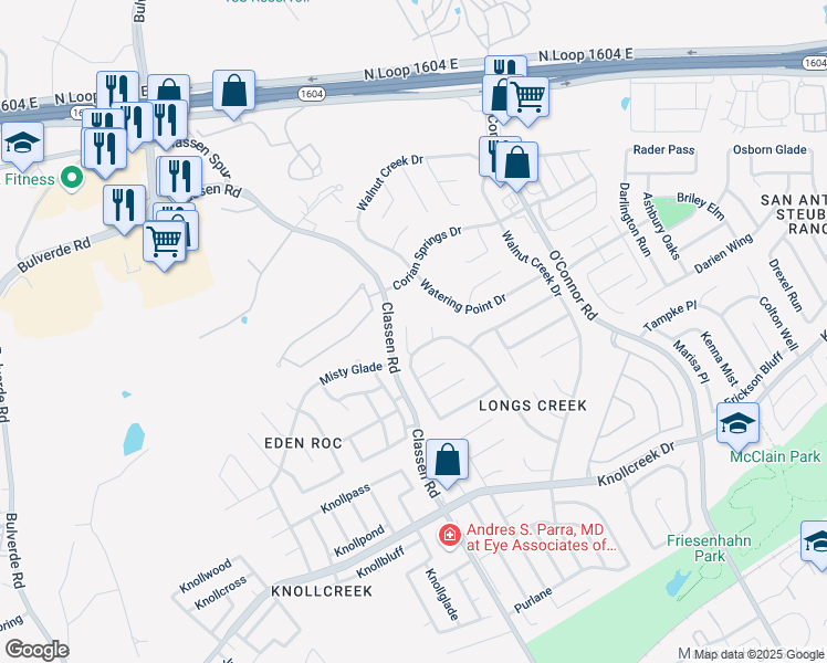 map of restaurants, bars, coffee shops, grocery stores, and more near 15911 Pecan Pass in San Antonio