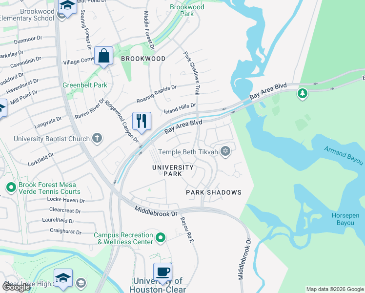 map of restaurants, bars, coffee shops, grocery stores, and more near 3902 Princeton Park Court in Houston