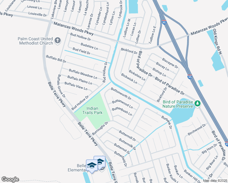 map of restaurants, bars, coffee shops, grocery stores, and more near 53 Buttonworth Drive in Palm Coast