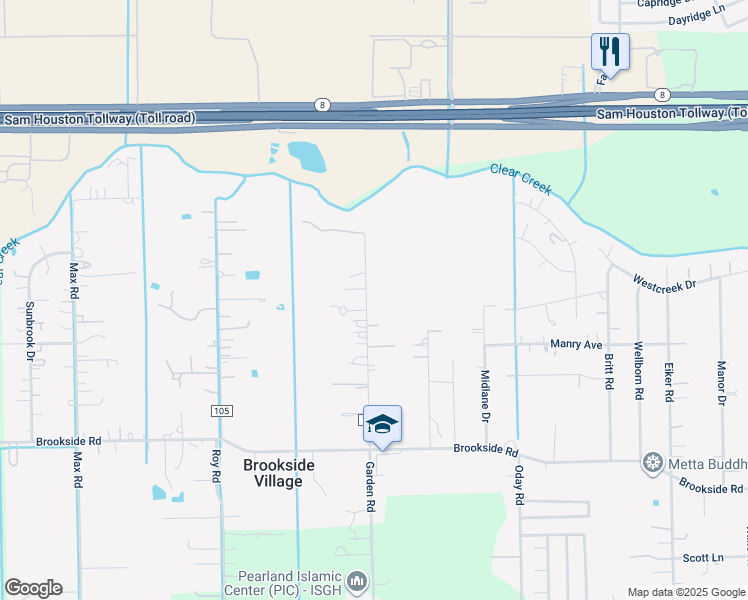 map of restaurants, bars, coffee shops, grocery stores, and more near 12519 Suburban Garden Road in Brookside Village