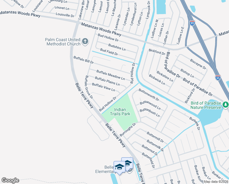 map of restaurants, bars, coffee shops, grocery stores, and more near 5 Buffalo View Lane in Palm Coast