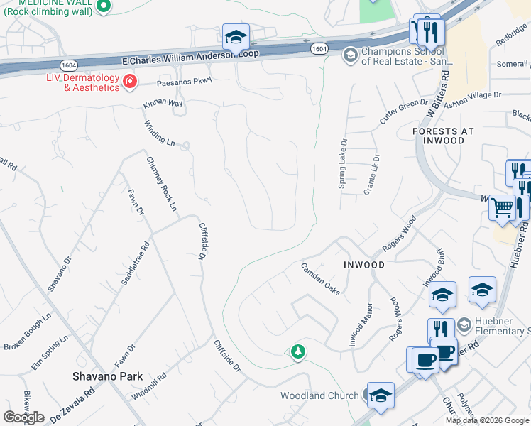 map of restaurants, bars, coffee shops, grocery stores, and more near 123 Wellesley Loop in San Antonio