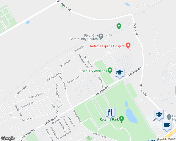 map of restaurants, bars, coffee shops, grocery stores, and more near 16817 Showdown Path in Selma