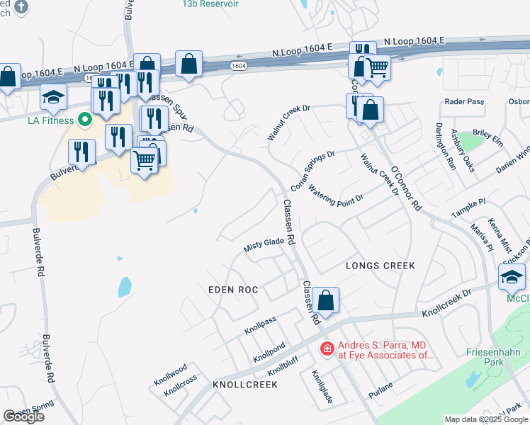 map of restaurants, bars, coffee shops, grocery stores, and more near 4527 Amandas Cove in San Antonio