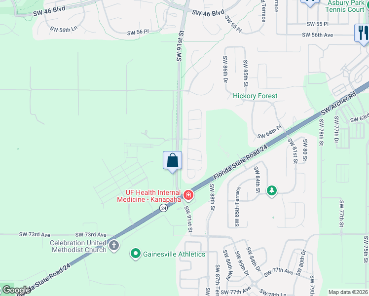 map of restaurants, bars, coffee shops, grocery stores, and more near 6562 Southwest 90th Street in Gainesville