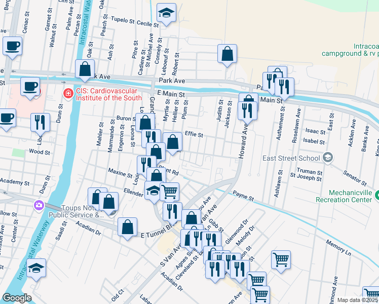 map of restaurants, bars, coffee shops, grocery stores, and more near 2035-2055 Morris Street in Houma