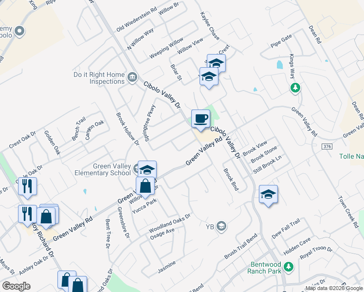 map of restaurants, bars, coffee shops, grocery stores, and more near 112 Springtree Grove in Cibolo